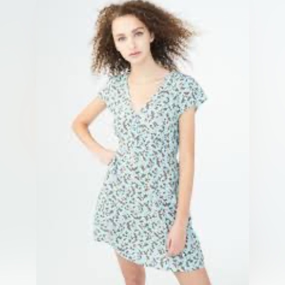 Sabrina Carpenter x AERO Light Turquoise Floral Peasant Mini Dress Size M - Picture 3 of 6